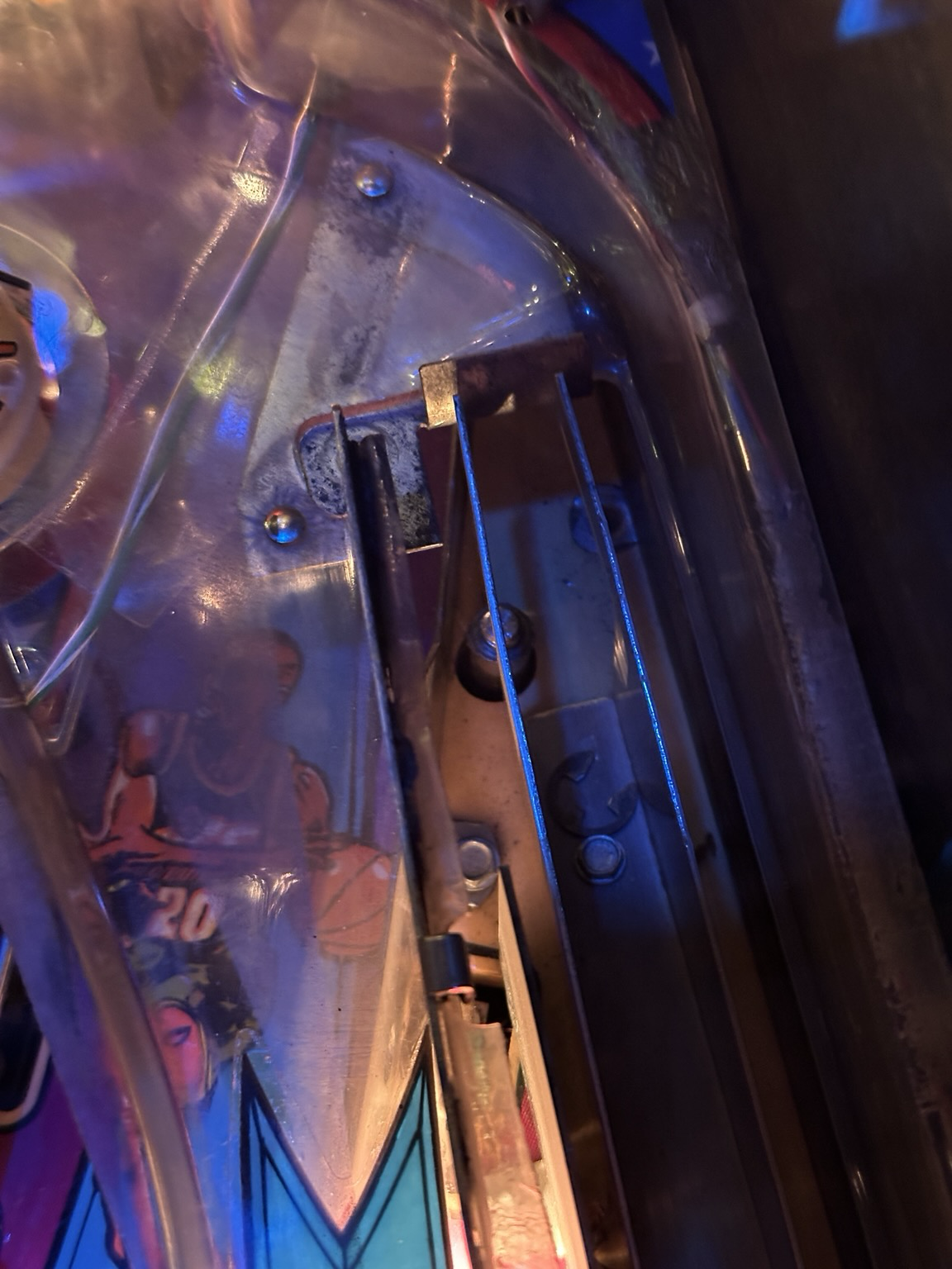 A spot on the playfield where the diverter came off